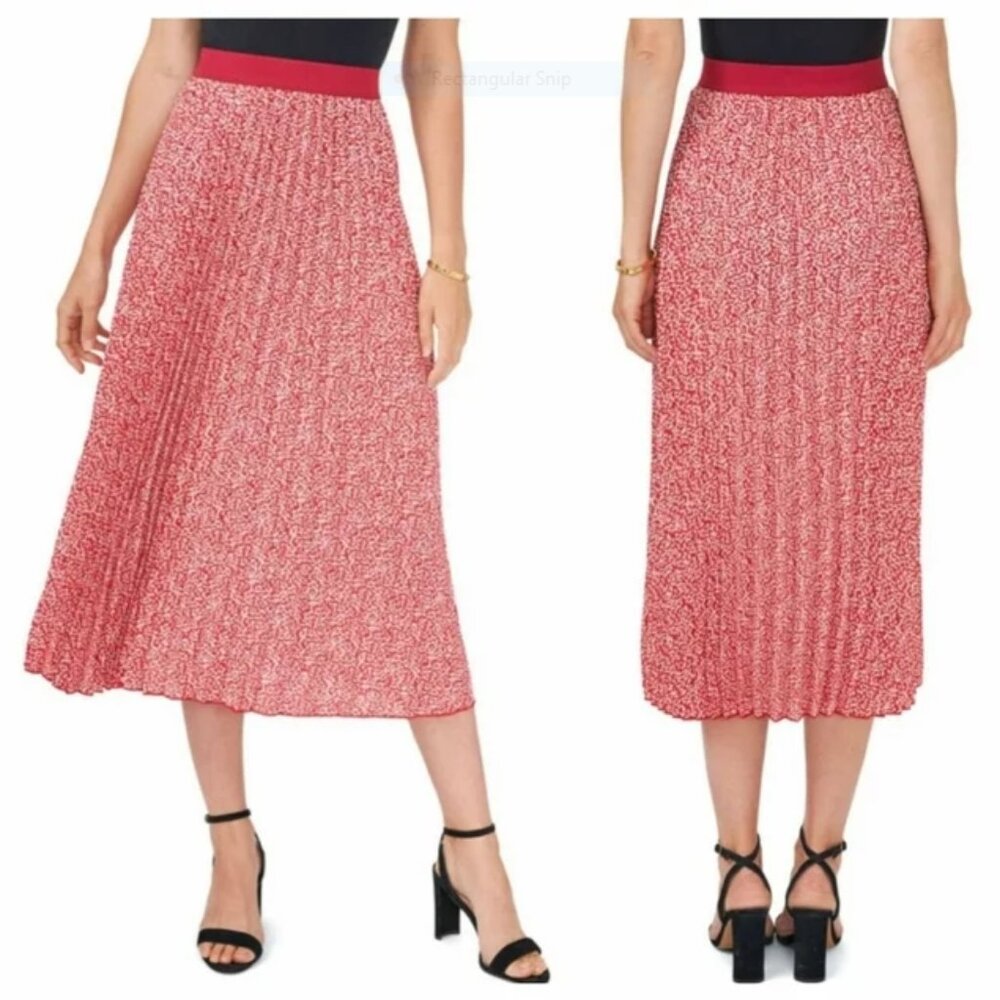 Vince Camuto Women's Trendy Elastic Waist Printed Pleated Pink Midi Skirt